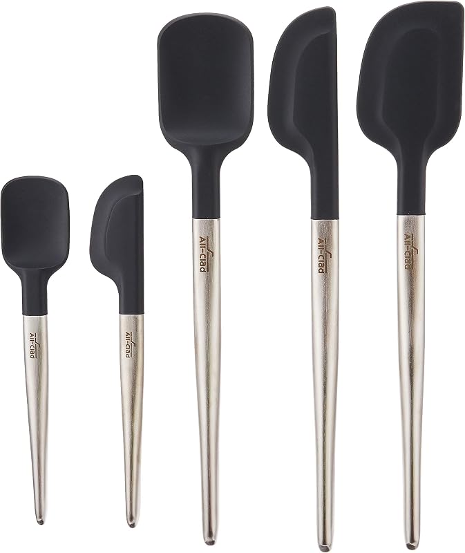 Silicone Tools, 5 Piece Set | Crafted from platinum food-grade silicone, Stainless steel dual-grip handle, Designed for mixing, spreading and scraping