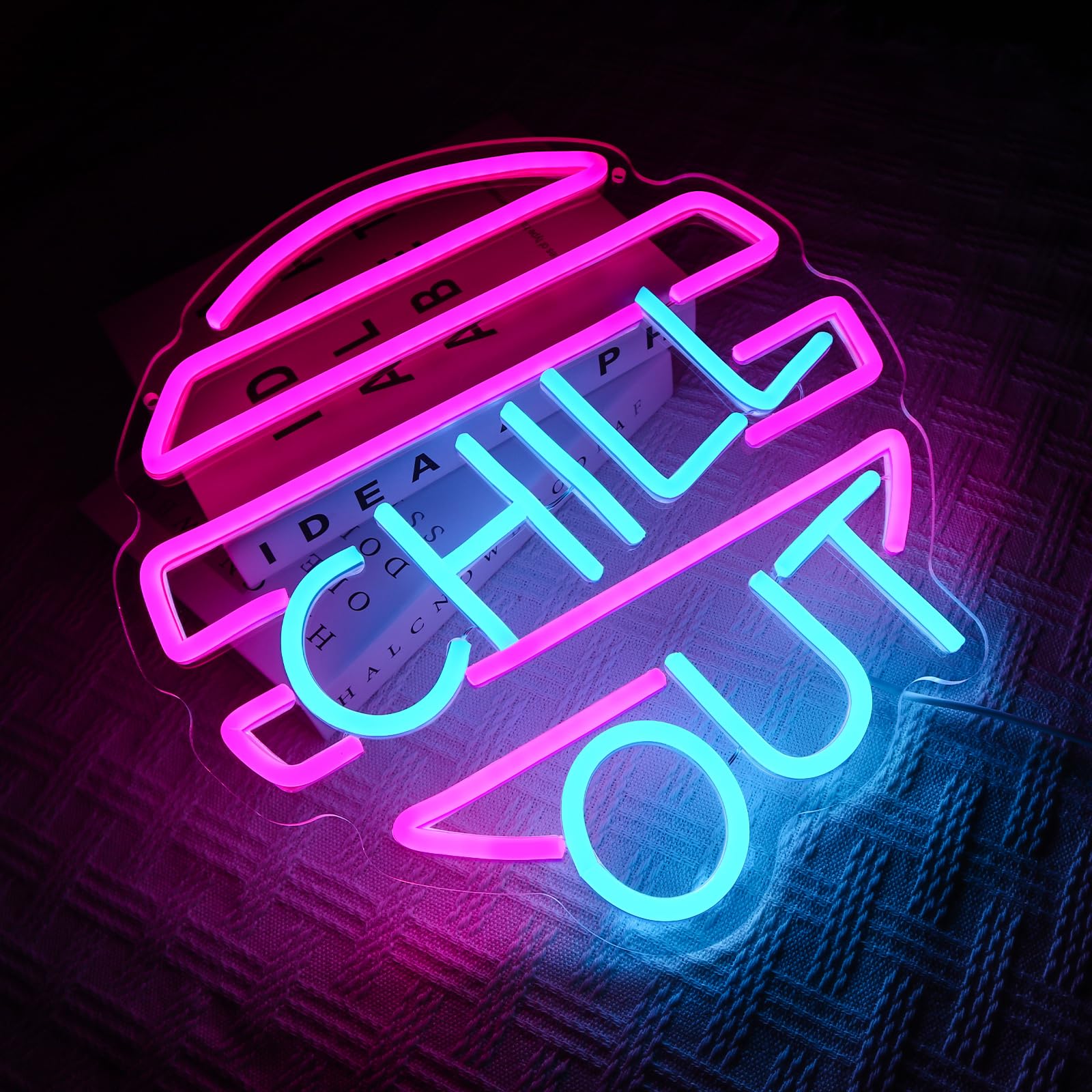 Chill Out Segno al neon Blu Rosa Segno al neon per la decorazione della parete Luce al neon USB Led Segno per la casa Zona di gioco Soggiorno Camera da letto Uomo Caverna Bar Caffè Partito