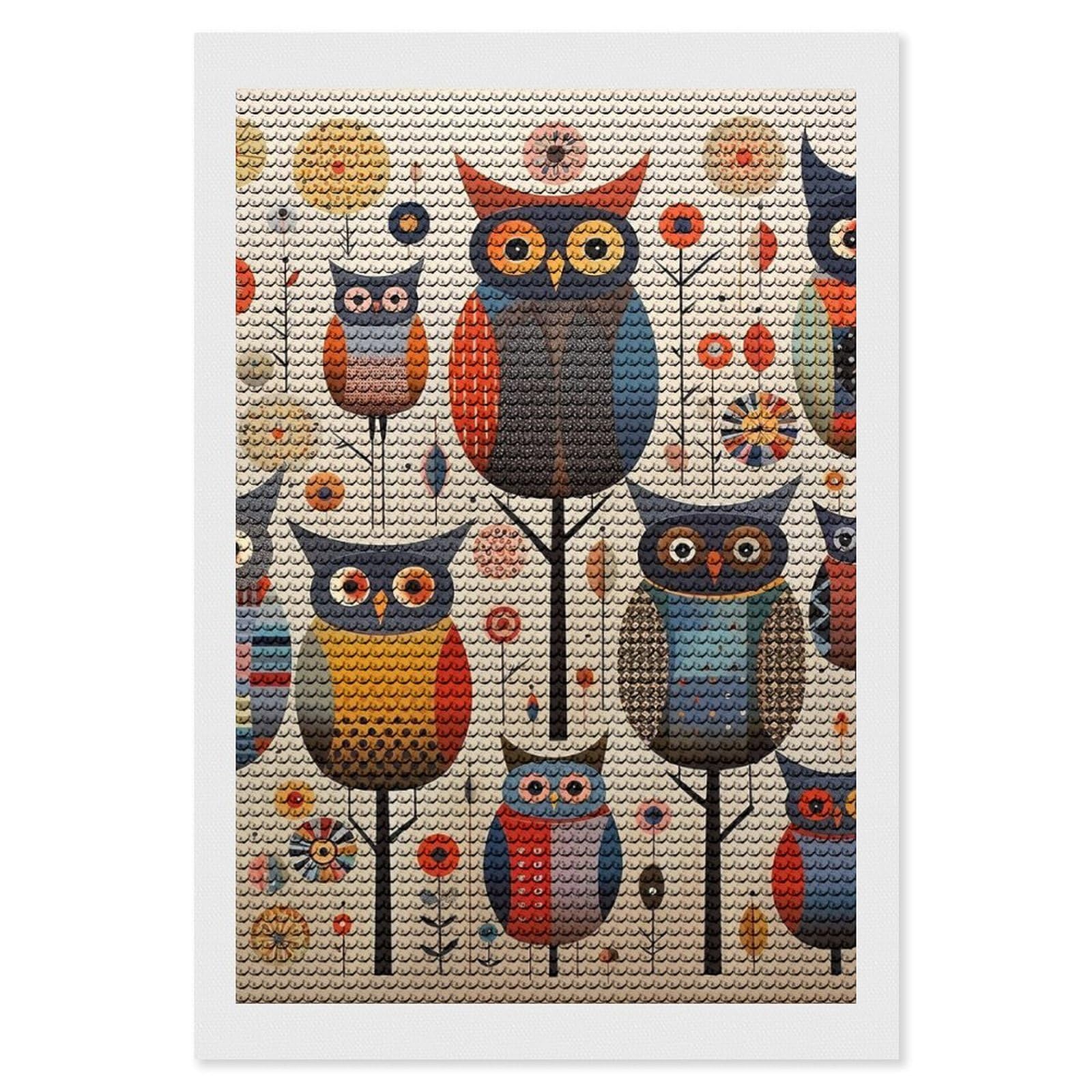 Patchwork Owl Diamond Art Kits for Adults, DIY 5D Diamonds Painting Kits for Beginner, Round Full Drill Diamond Dots Painting, Diamonds Pictures Gem Art and Crafts Wall Decor 8"x12"