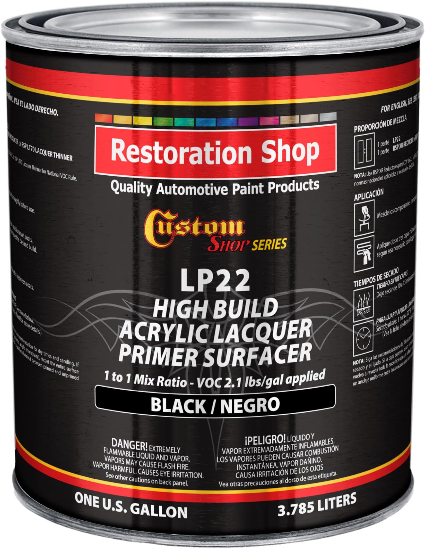 Custom Shop Premium 1K High Build Black Acrylic Lacquer Primer Surfacer, 1 Gallon - Fast Filling, Drying, Easy Sanding, Excellent Adhesion, Apply Over Metal Steel, Body Filler Putty Automotive Industrial