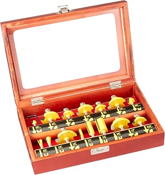 AJ CHIFRB15-WB Carbide Router Bit Set with Wood Case 15 Piece