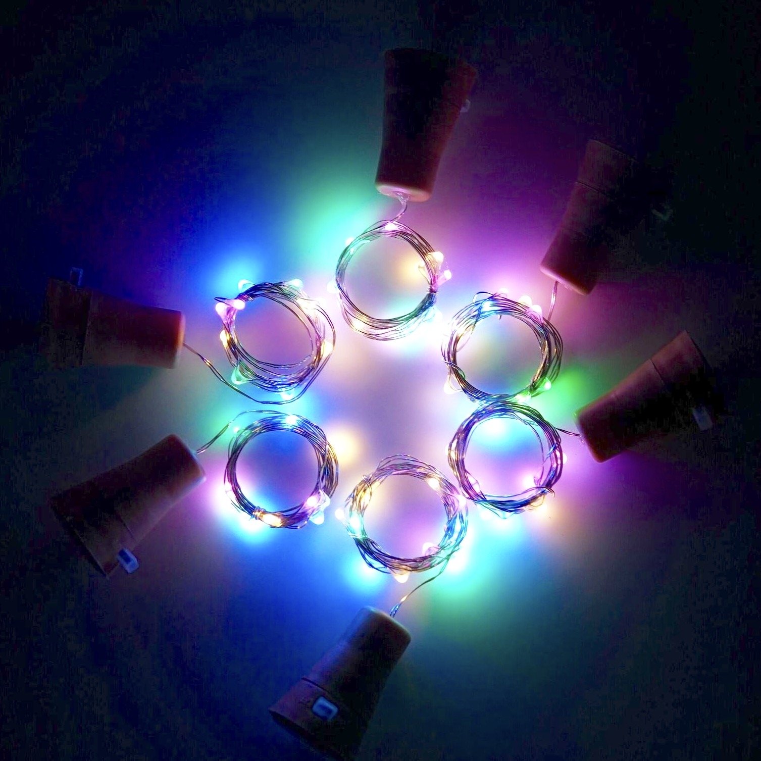 6'lı Paket Güneş Enerjili Şarap Şişesi Işıkları, 20 LED Su Geçirmez Bakır Mantar Güneş Işığı Düğün, Noel, Dış Mekan, Tatil, Bahçe, Veranda, Yol Dekoru için (Renkli)