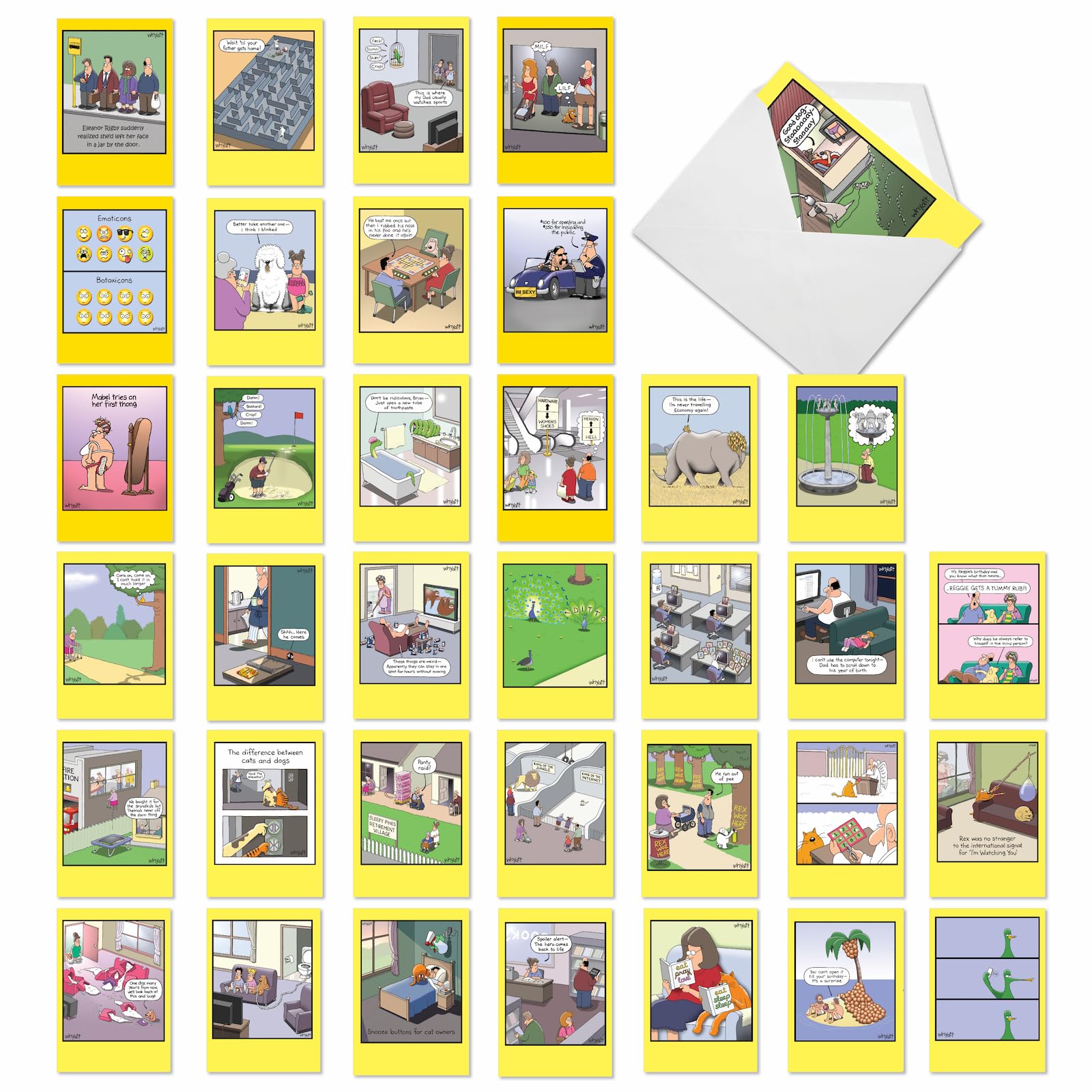 NobleWorks - 36 Assorted Bulk Box Set Funny Blank Greeting Cards with Envelopes, Mixed Humor Variety Pack - Friendship for Men, Women (36 Designs, 1