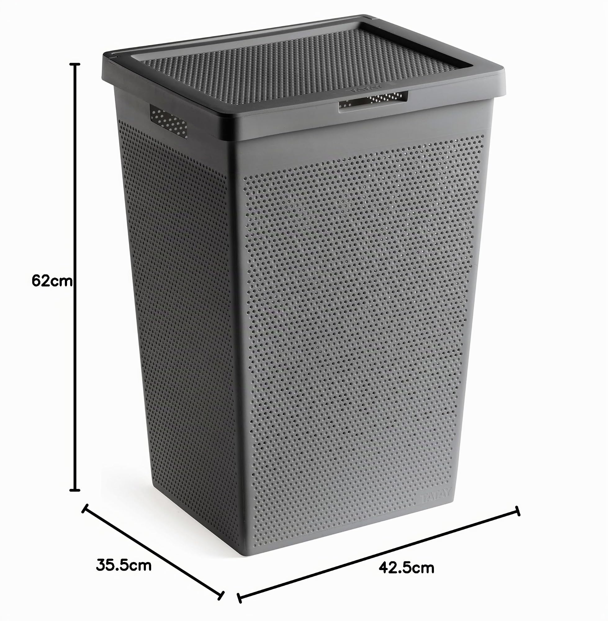 TATAY Cesto Biancheria Bohol 42,5x33,5x60 cm Senza BPA Design Minimalista | Cesto Biancheria Casa | Capacità 60 L | Plastica 100% Riciclata | Ventilazione Ottimale | Coperchio Ribaltabile, Grigio
