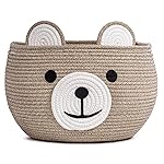 CherryNow Baby Basket for Nursery, Bear Gift Baskets for Kids, Baby Shower Basket with Handles, Small Cute Animal Baskets, Light Brown, 15.7 D x 10.5 H