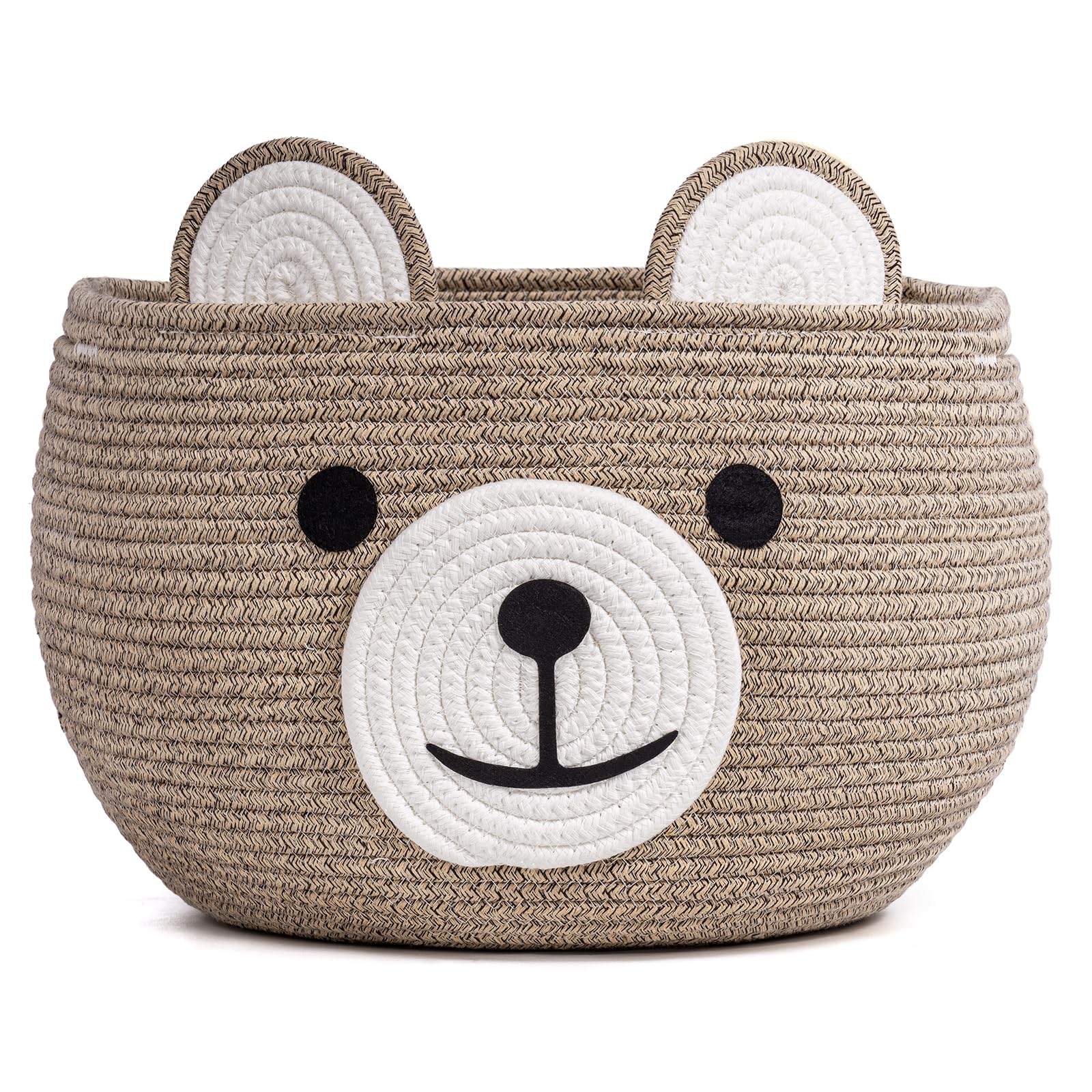 CherryNow Baby Basket for Nursery, Bear Gift Baskets for Kids, Baby Shower Basket with Handles, Small Cute Animal Baskets, Light Brown, 15.7" D x 10.5
