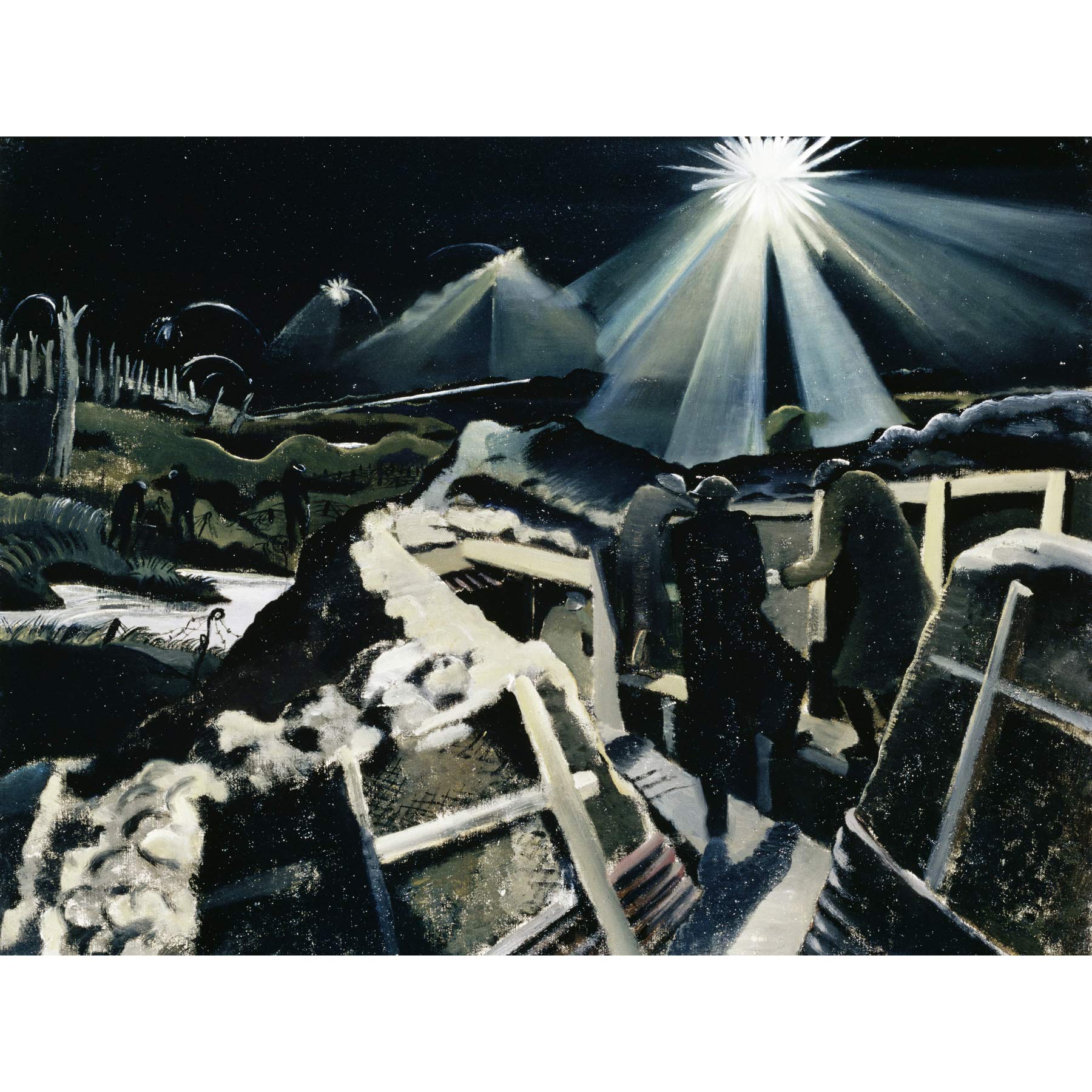 Nash Ypres Salient Night Battle WWI War Painting Premium Wall Art Canvas Print 18X24 Inch