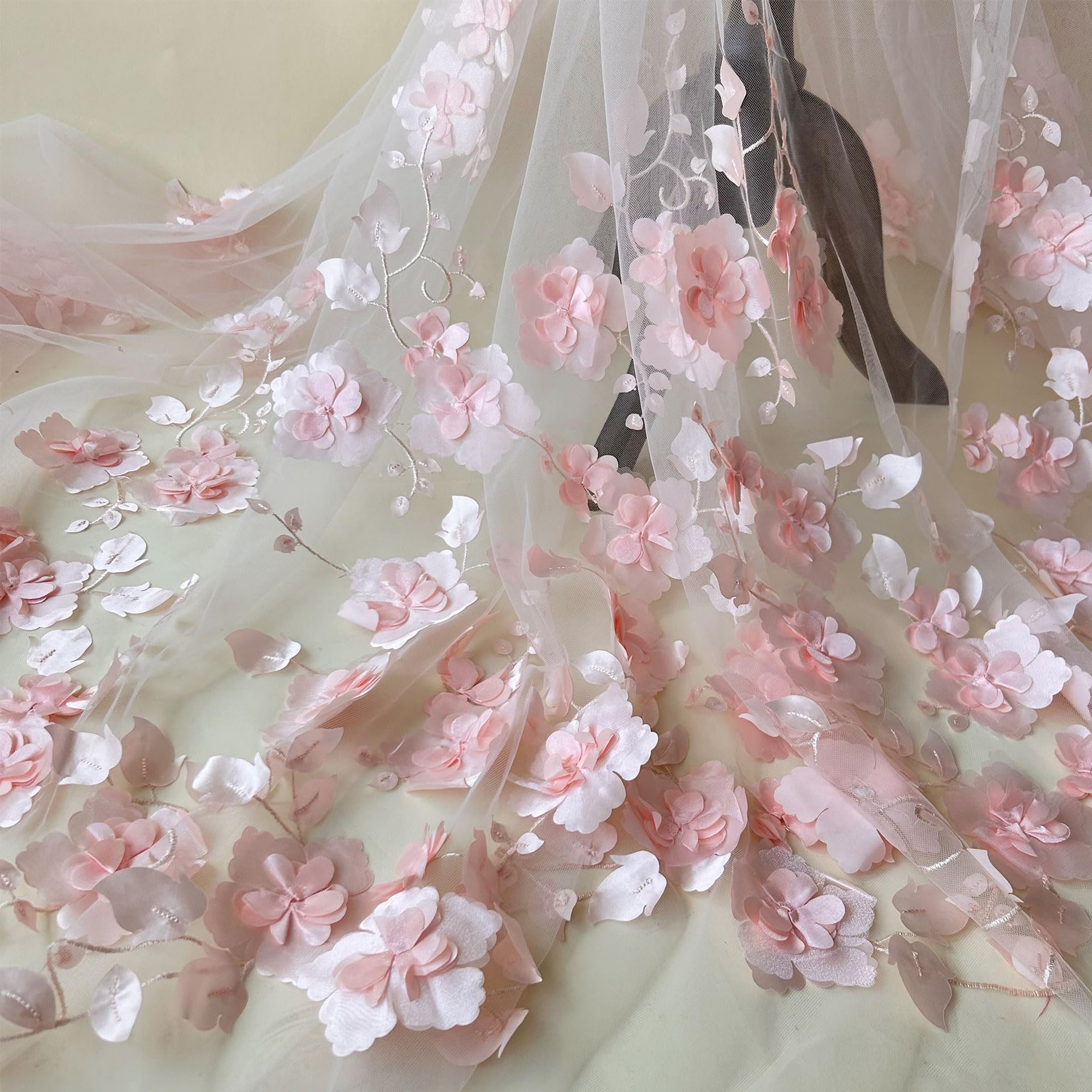 トップス Bloom flower tulle tops pink beige Amazon.com: Pink 3D Lace Flowers Tulle Large Blossom Leaf Lace
