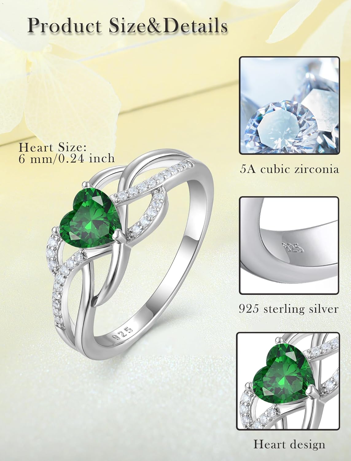 Celtic Knot Rings Infinity Twisted Rings, 925 Sterling Silver Heart Statement Ring with Birthstone for Women Jewelry Gift