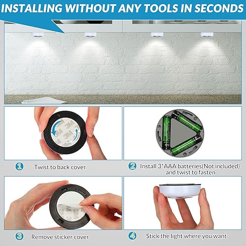 Miniatura 3 de Macarrie 36 luces LED inalámbricas de techo con disco de 60 lúmenes, funciona con pilas, portátil, para encimera, pared, cocina, color blanco