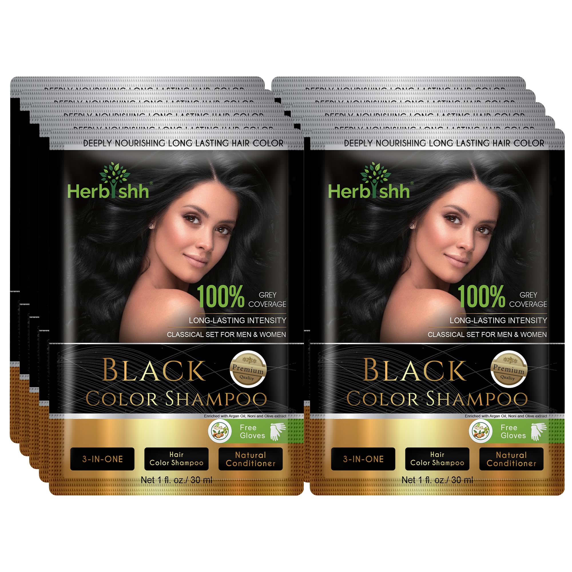 Hair Color Shampoo For Gray Hair– Hair Dye Shampoo With Argan Hair Mask–Travel Size-Colors Hair In Minutes–Long Lasting Colour–10Pack+1Pack–Ammonia-Free (Black)