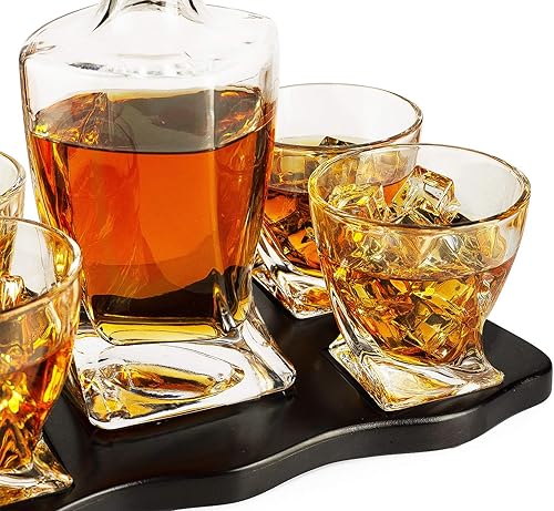 Miniatura 3 de Juego de decantador de whisky y vasos de cristal, 5 piezas hechas a mano en italiano, estilo europeo, vino y whisky de 28.9 fl oz, con juego de