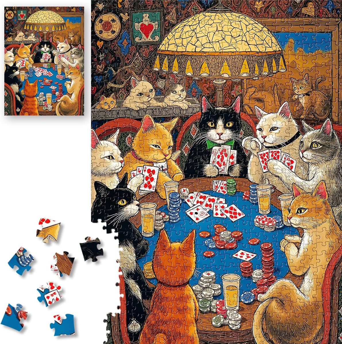 ROSE RAIN Premium 500 Pieces Jigsaw Puzzles for Adults with Letters on Back Dust-Free Thick HD Board Colorful Vintage Whimsical Cat Animal Art Card Game Scene Relaxation Family Game Night Fun Gift