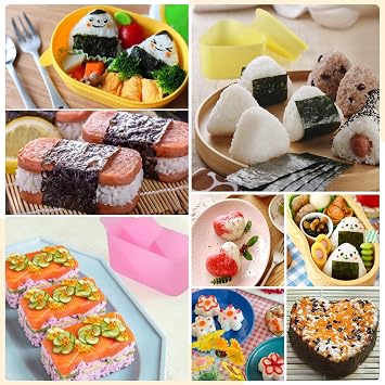 Ninsula Onigiri Mold 6P, Musubi Press Mold with Small Rice Spoon, Triangle Rice Ball Mold Maker, 5 Different Shape Sushi Mold for Kid Lunch Bento and Home DIY