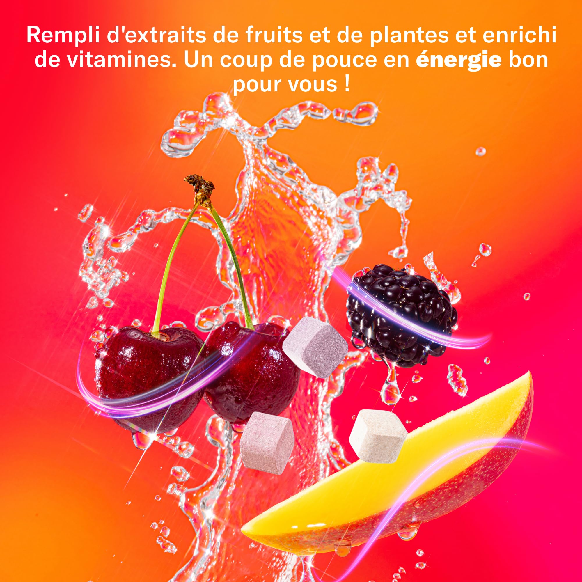 waterdrop® Coffret Microenergy, Boisson Énergisante Sans Sucre, Boisson Gazeuse aux Arômes de Mûre, Mangue et Cerise, 36 Cubes Effervescents avec 90 mg de Caféine Naturelle, Vitamines B et C