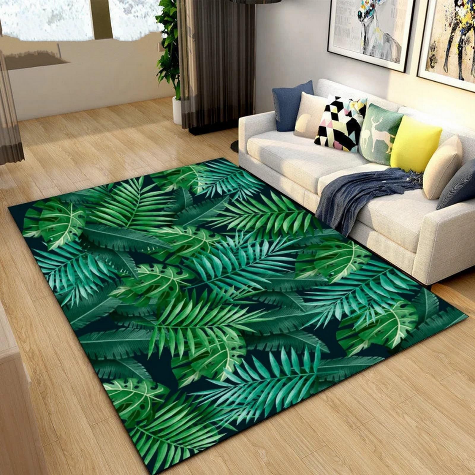 Tapis palmier 120x160 cm imprimé 3D lavable et antidérapant pour entrée