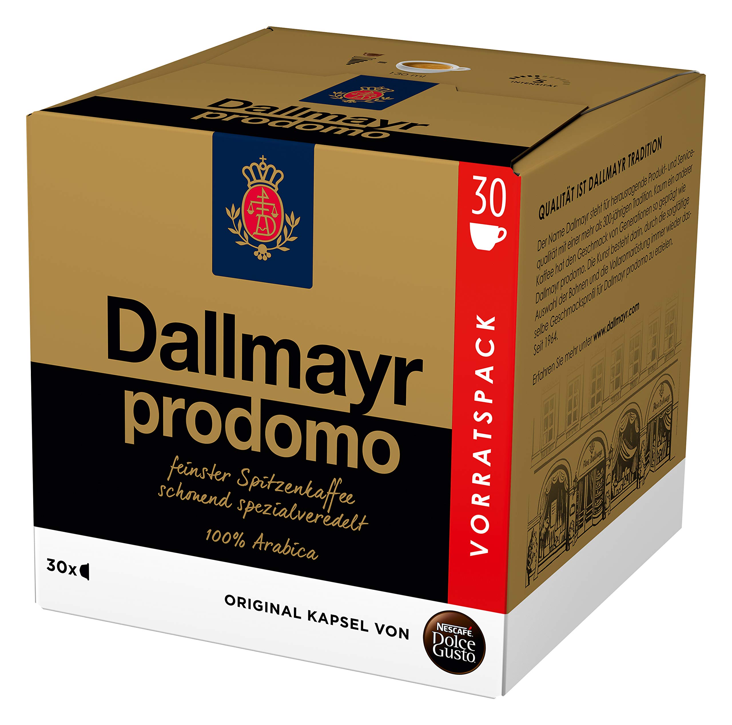 NESCAFÉ Dolce Gusto Dallmayr Crema d´Oro, XXL-Vorratsbox, 90 Kaffeekapseln, Feine Crema und vollmundiges Aroma(3 x 30 Kapseln) & Dallmayr Prodomo, XXL-Vorratsbox, 90 Kaffeekapseln (3 x 30 Kapseln)