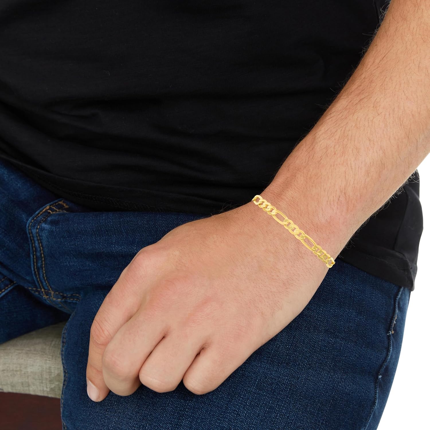 Floreo 10k Yellow Gold 5.7mm Solid Clasic Figaro Bracelet or Anklet