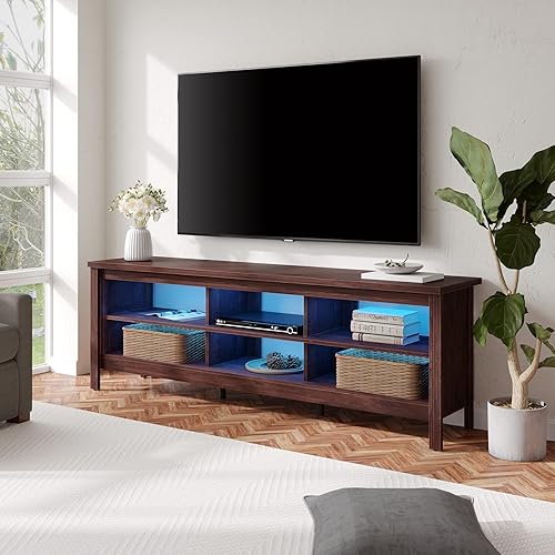 Miniatura 5 de WAMPAT Soporte de TV de granja para TV de 75 pulgadas con luz LED de 16 colores, centro de entretenimiento LED para TV de más de 65 pulgadas,