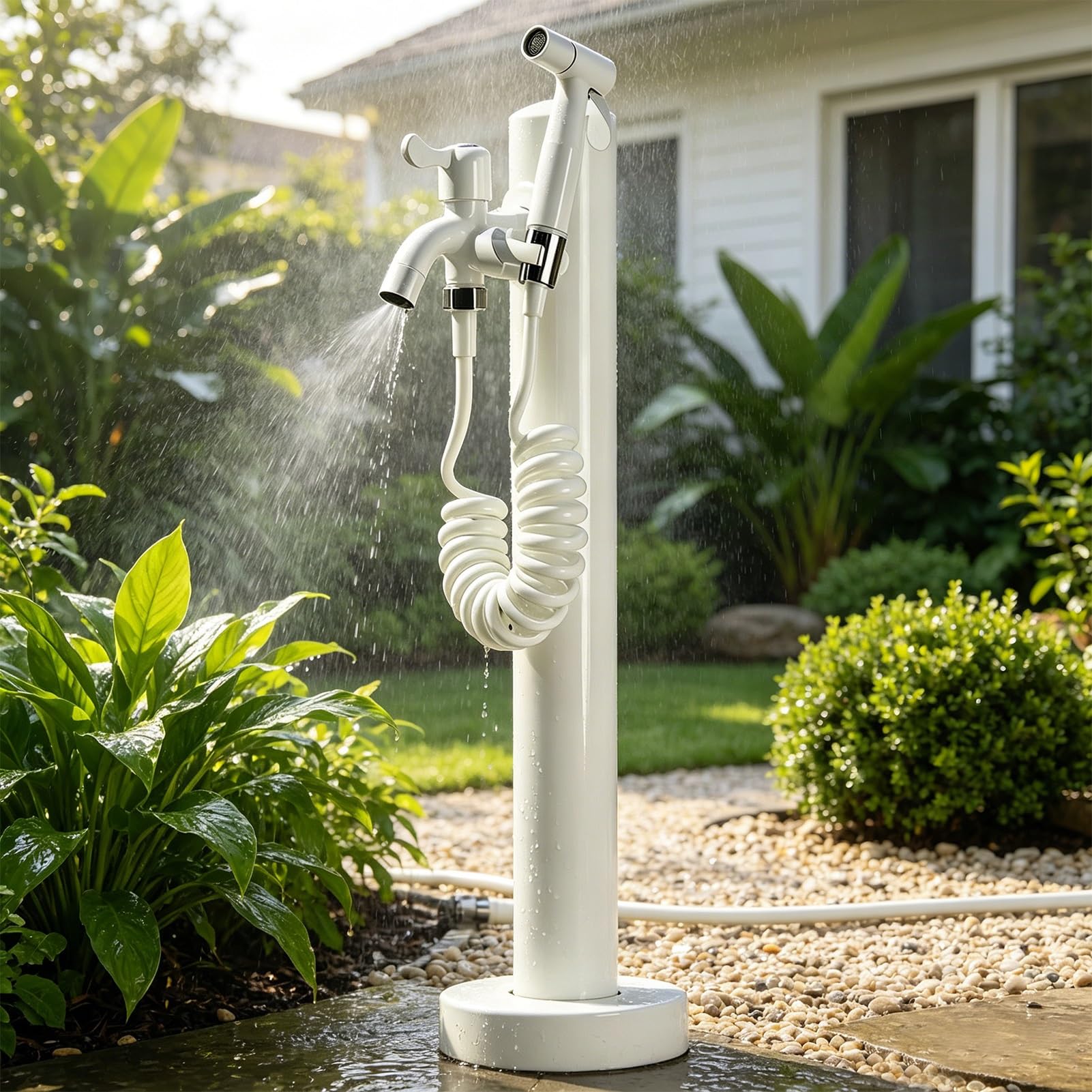Lonmrrton C Stainless Steel Yard Hydrant Vertical Water Olumn Spigot, Outdoor Antifreeze Faucet Post For Backyard, Farmland, Garden Irrigation, White(,Height: 95Cm/37.4In)