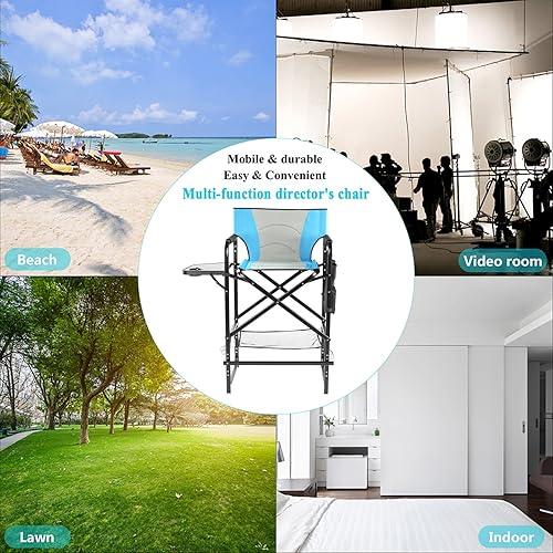 Miniatura 8 de Silla de directores de 31 pulgadas de alto, asiento plegable con bolsa de almacenamiento de mesa auxiliar, silla de artista de maquillaje portátil