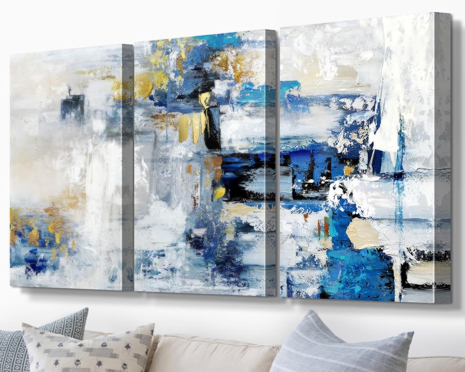 GIFTTWART Abstract Blue and Gold Wall Art – Large Canvas for Living Room, Bedroom, Kitchen, Dining Room, Office Decor