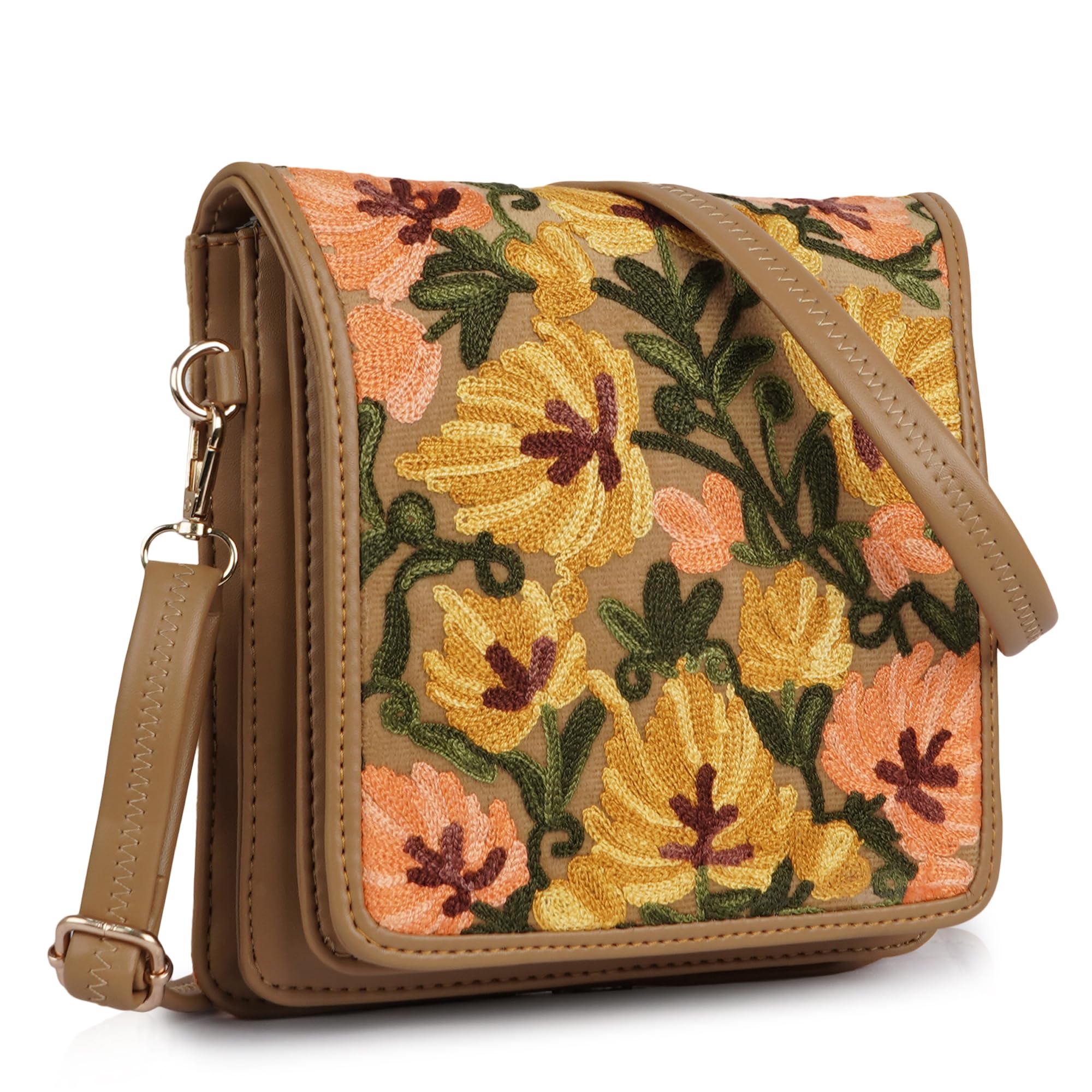 eveda Floral Embroidered Crossbody Bag for Women, Black, Multi Compartment, Adjustable Detachable Strap-picture-35