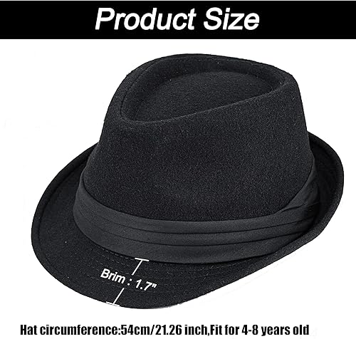 Miniatura 3 de Gorras Fedoras de ala corta para niños Frdoras-Trilby-Hat Classic Felt Gangster-Manhattan-Sombrero para 4-8 años S-M