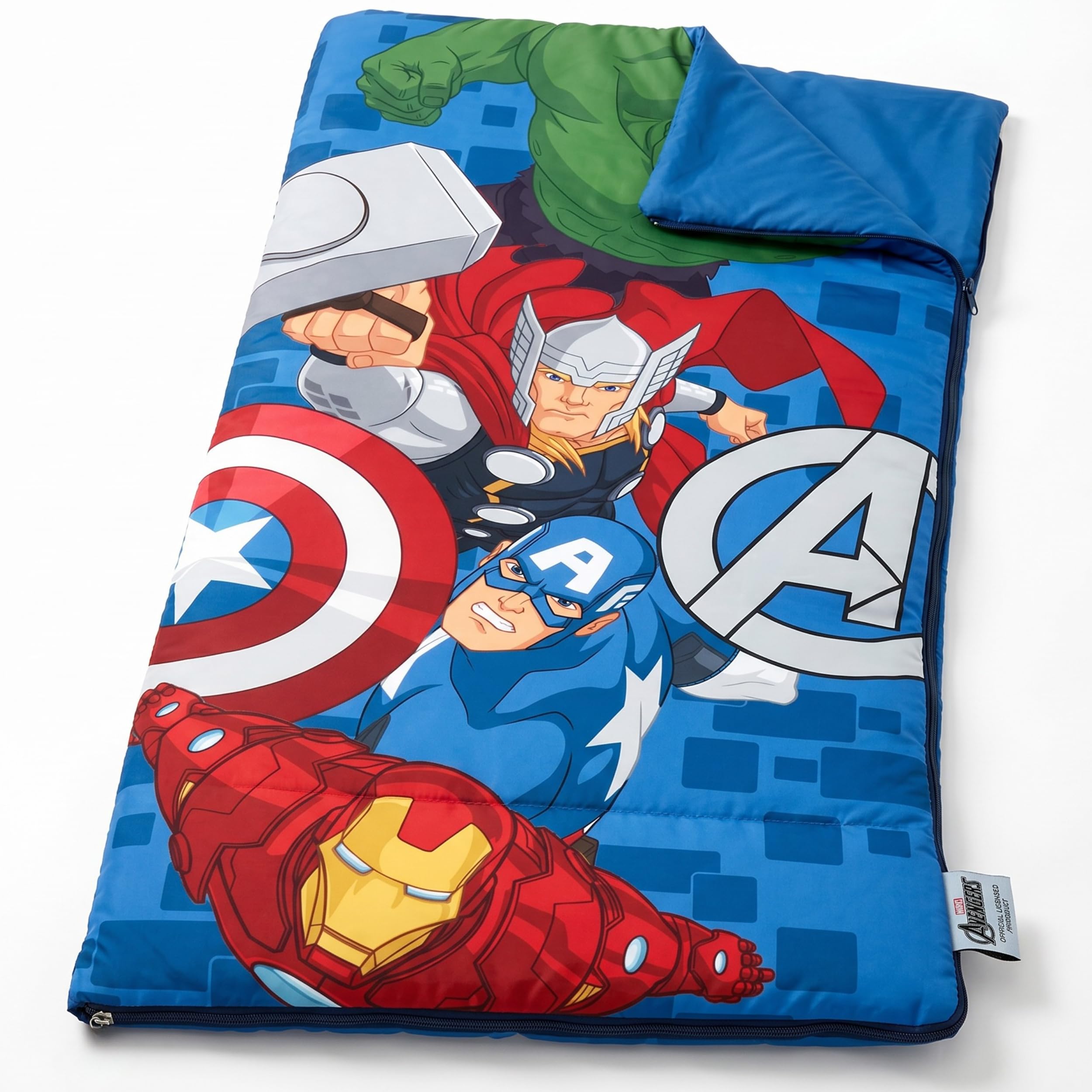 Marvel Avengers Kinder-Schlafsack 70×140 cm | Leichter & Warmer Schlafsack aus 100% Polyester mit Reißverschluss | Ideal für Schulausflüge & Übernachtungen