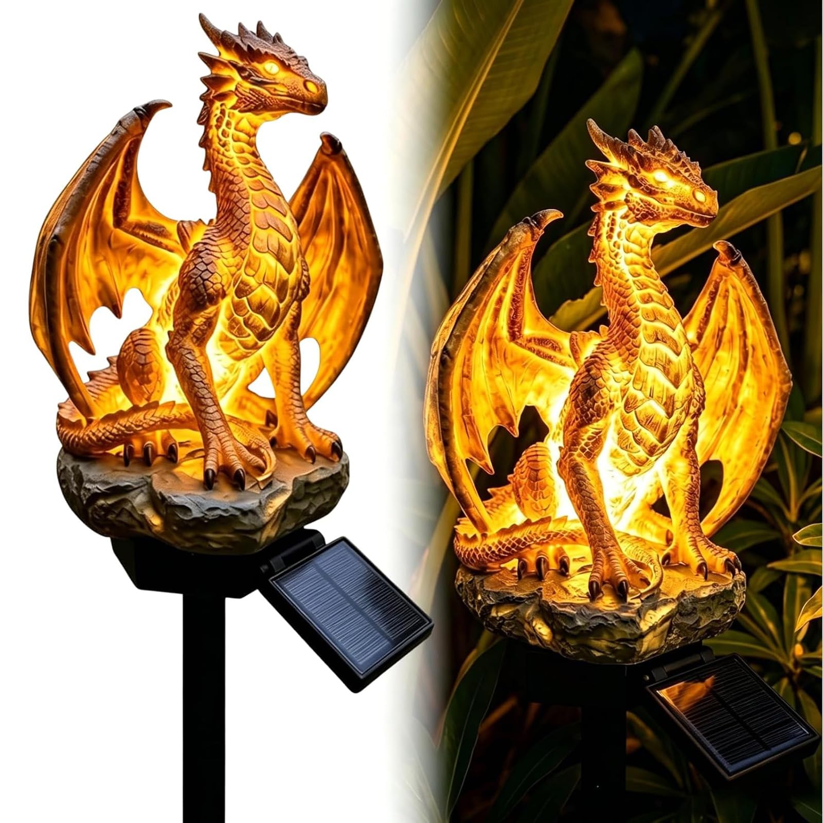 Pealeaf Dragon Solar Lights Outdoor Garden Ornament, Waterproof Resin Solar Dragon Stake Light with Auto On Off Warm Glow, Fantasy Garden Decor for Lawn Patio Pathway Yard (#A,1PCS)