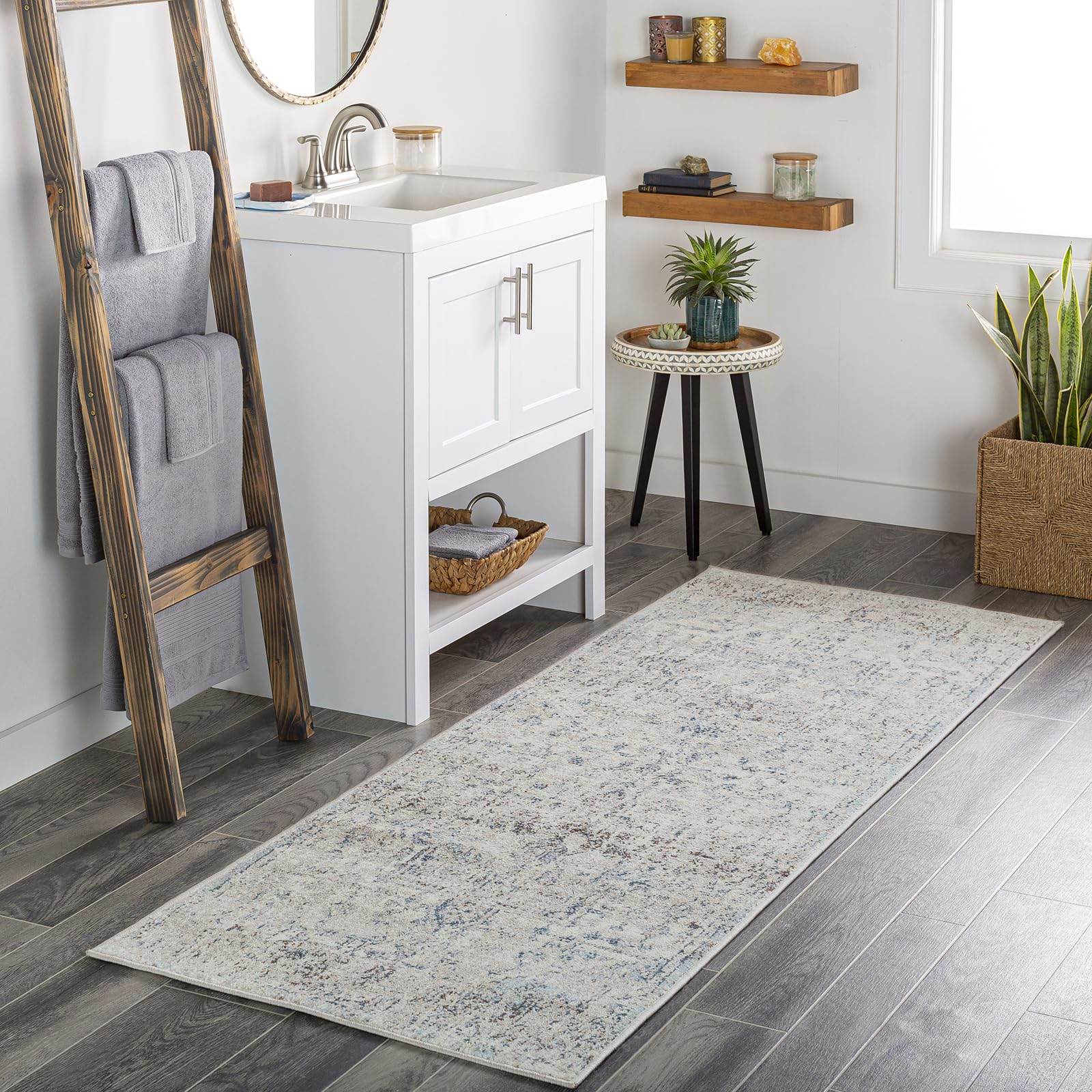 Livabliss Lya Tampa Vintage Runner 80x220 cm, Hallway & Living Room, Scandi Neutral, Traditional Boho Pattern, Easy Care Pile, Blue Cream
