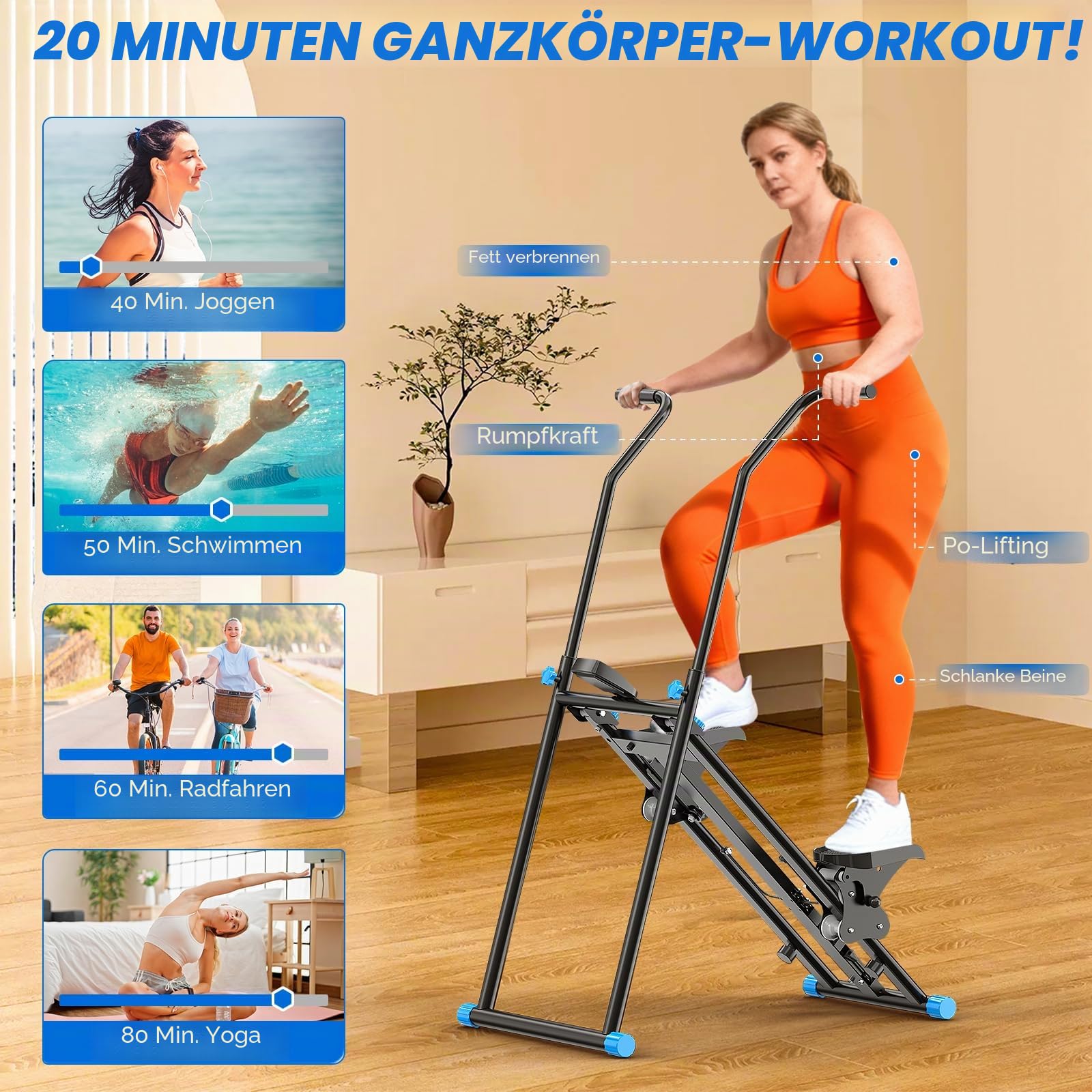 Klettermaschine, Treppensteiger für Heim-Fitnessübungen, zusammenklappbar, vertikale Klettermaschine für Ganzkörpertraining, 136 kg Tragkraft, Weiß