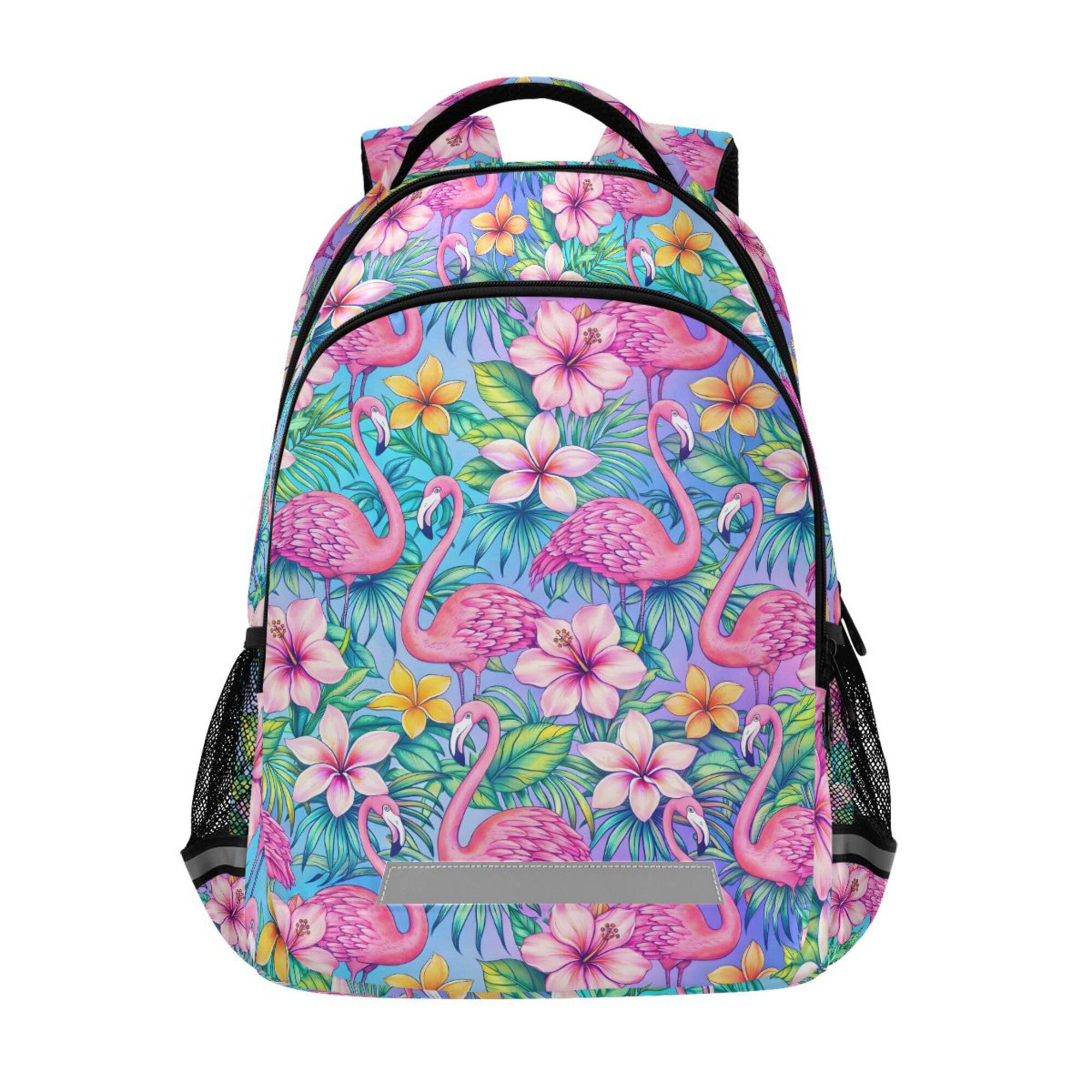 MNSRUU School Backpack with Chest Strap, Flamingo Tropical Bird Flower Laptop Backpack One Size