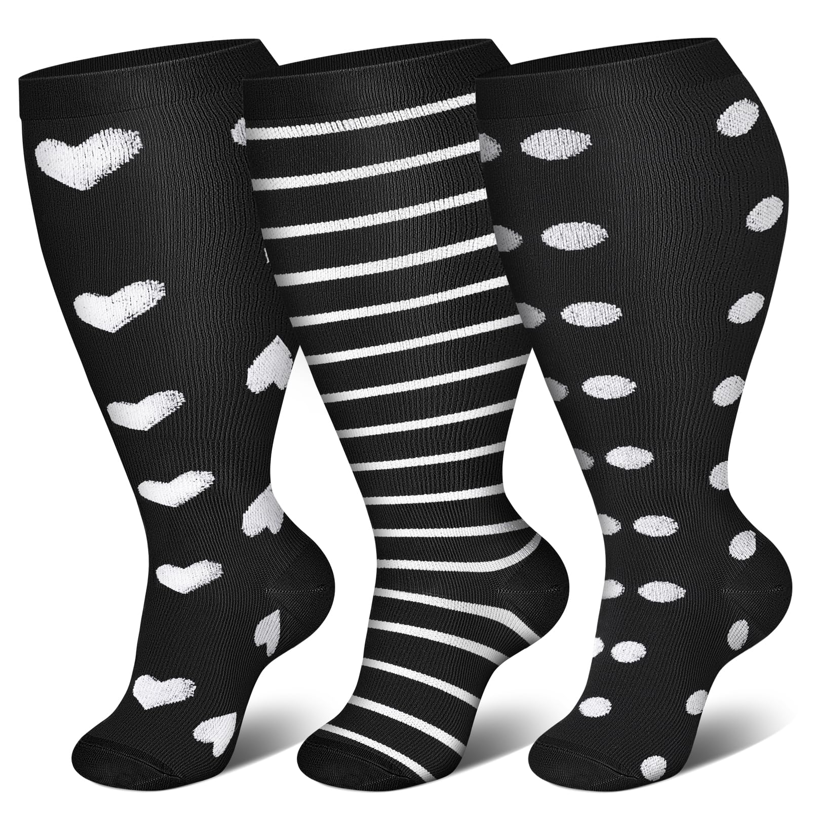Genovega 3 Packs Wide Calf Compression Socks for Women Men Knee Hight S/M-4XL for Gifts