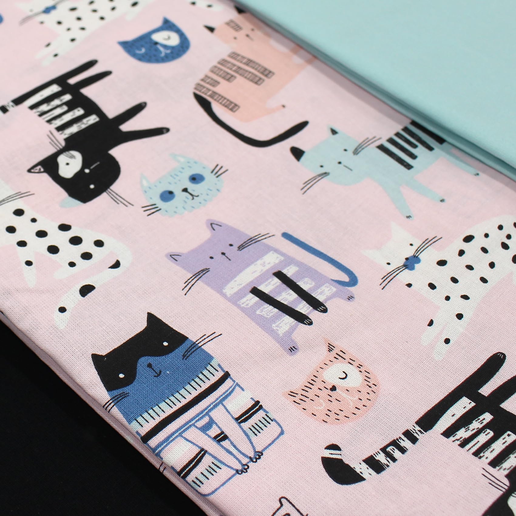 VmG-Store 1.5 m Cotton Fabric Set Design Fabric + 2 x Plain Colour Coordinated 100% Cotton Material Selection (Cat Set17) - Image 2