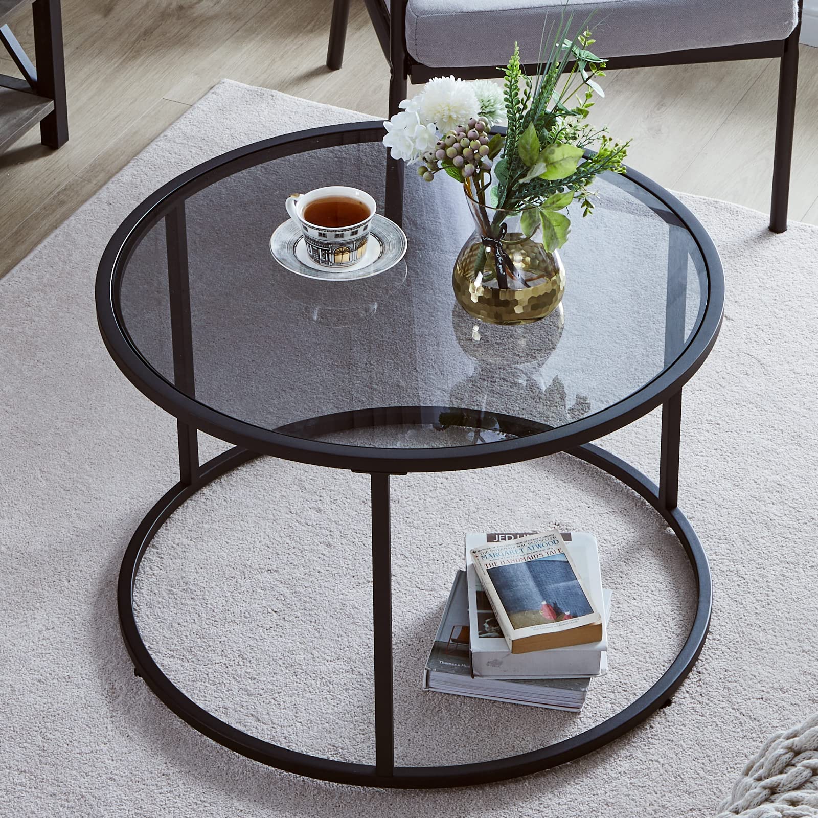 Buy SAYGOER Round Coffee Table Glass Coffee Tables for Small Space
