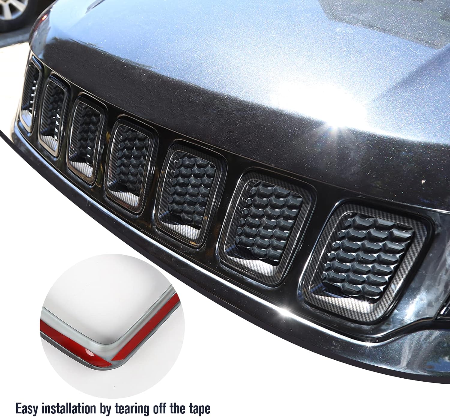 JeCar Grille Inserts ABS Front Grill Cover Exterior Accessories for Jeep Compass MP 2017-2020, Carbon Fiber Finish