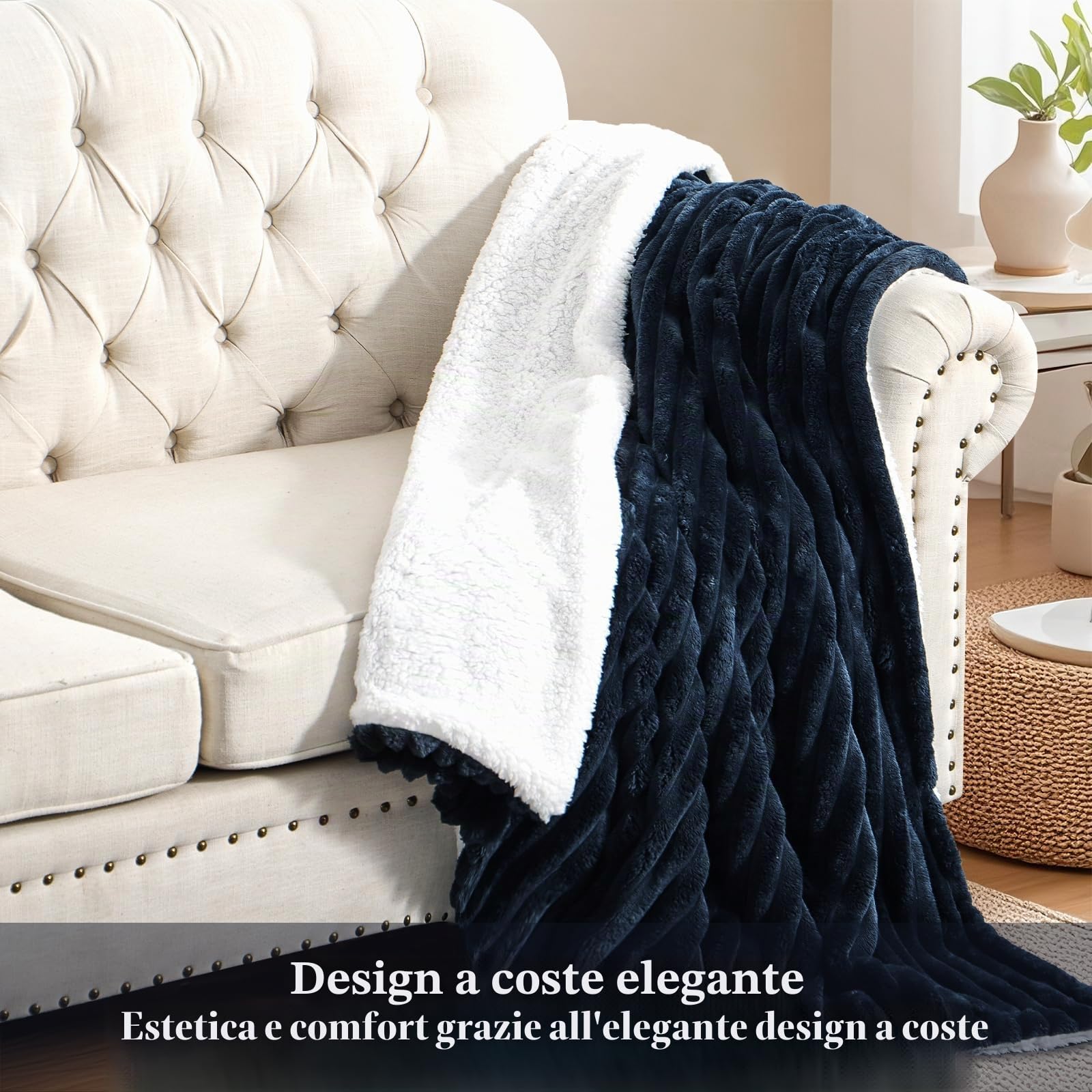 RUIKASI Plaid Coperta Pile Singolo - 130x150 cm Coperta Termica Invernale Sherpa Morbida per Divano e Letto Singolo, Blu