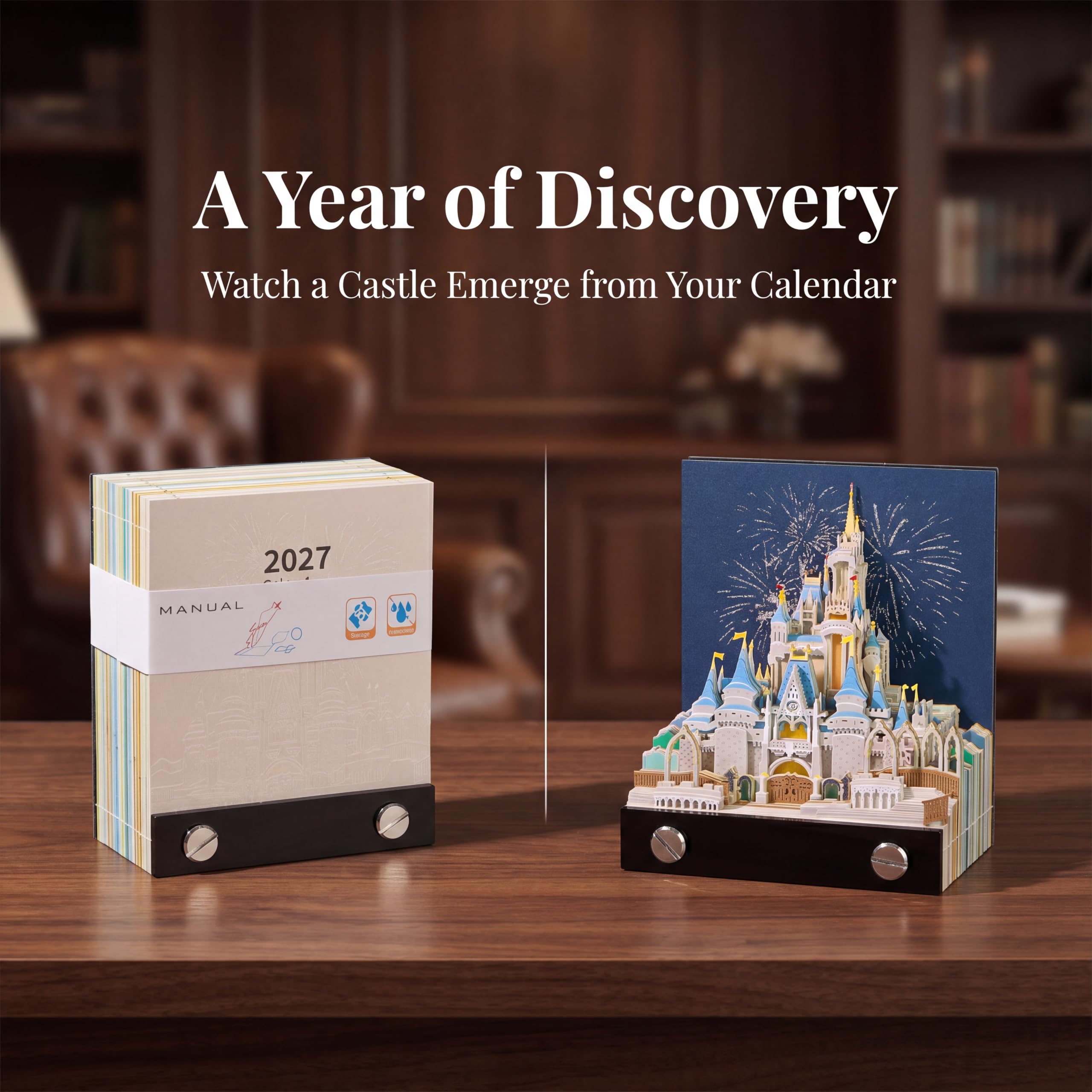 2027 3D Tear Off Calendario de Mesa Castle, 3D Castle Creative Notas de Bricolaje, Bloc Notas 3D con Luz, Calendario Semanal 3D Bloc Notas, Escultura de Papel Creativa