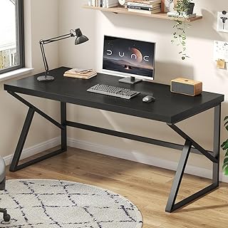 HSH Schreibtisch Langer Computertisch Laptop Großer PC Tisch aus Metall und Holz Modern Schreibtische Für Homeoffice Schlafzimmer Wohnzimmer Schwarz 150 cm