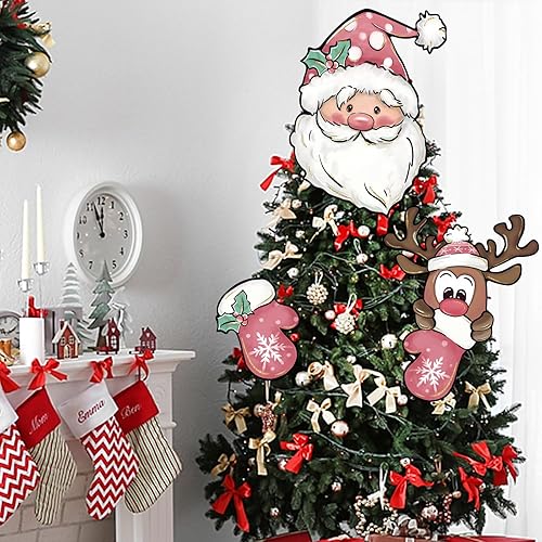 Miniatura 5 de Letrero de jardín de Navidad rosa con diseño de Papá Noel para patio, guantes de Navidad, alce, reno, adorno para decoración de árbol de patio al