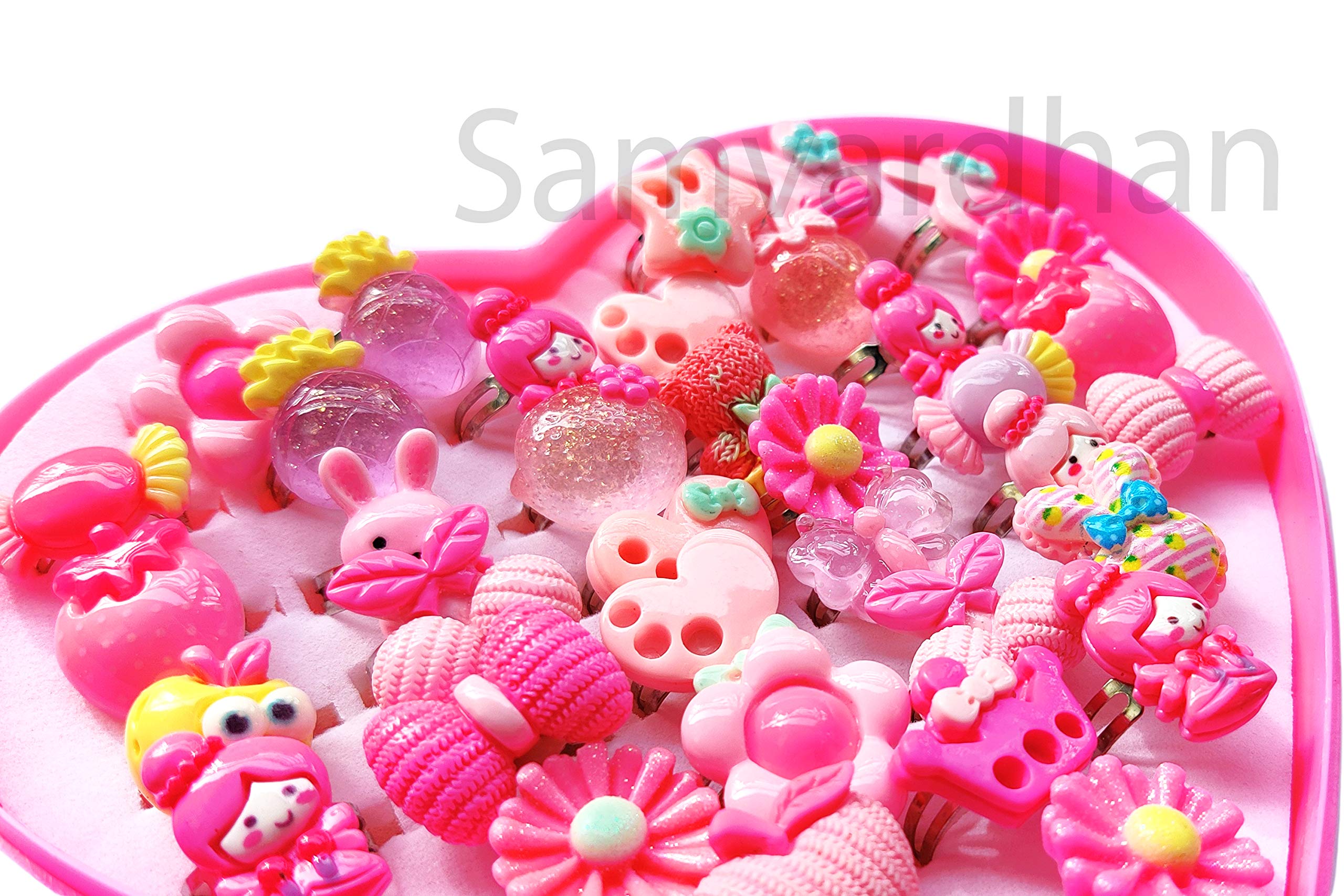 36 PCS Adjustable Cartoon Flowers Open Finger Ring for Birthday