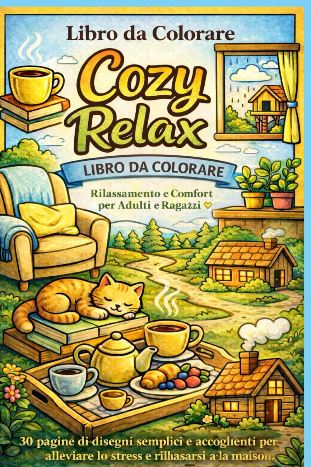 Libro da Colorare Cozy Relax: 30 pagine di disegni semplici e accoglienti per rilassarsi e ridurre lo stress per adulti e ragazzi