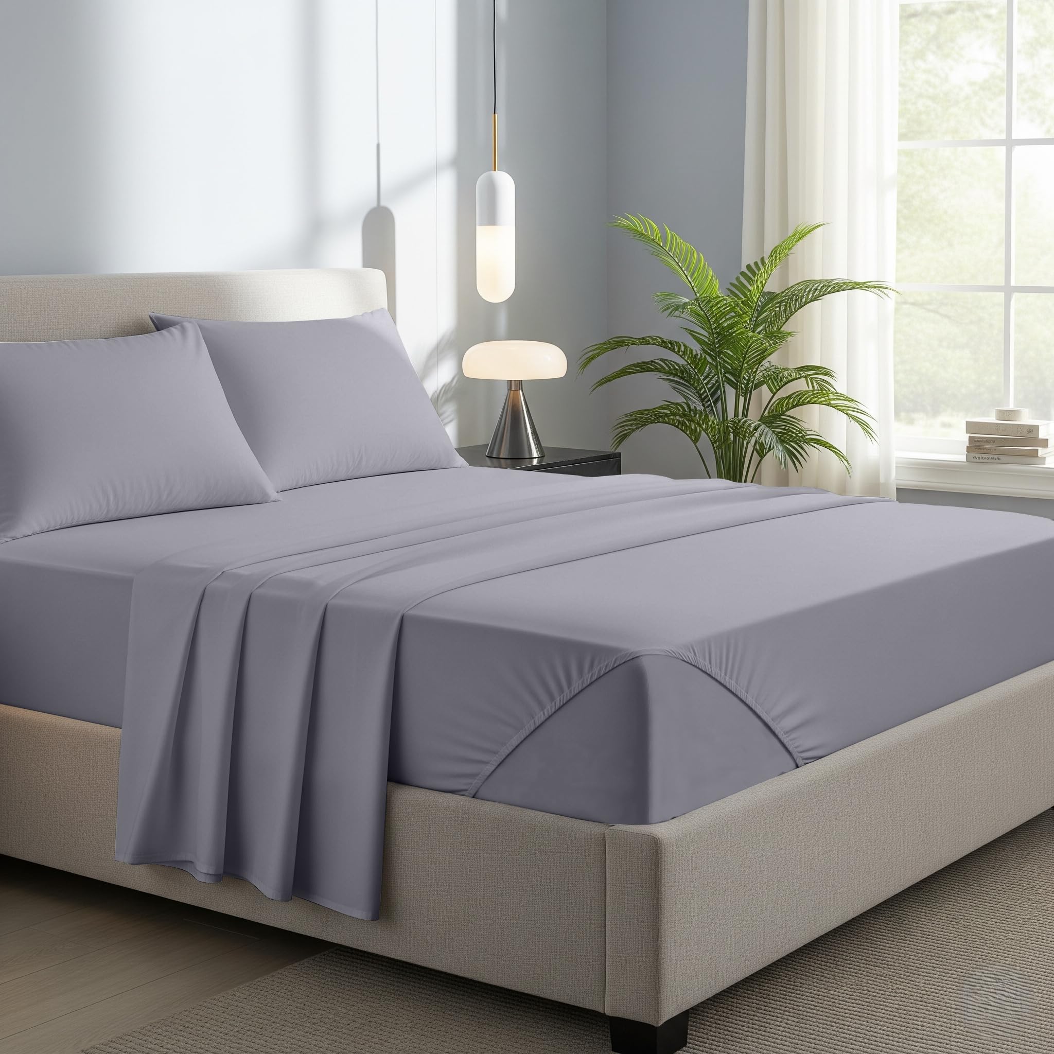 Novexa 100% Egyptian Cotton Small Double Fitted Sheets 400 Thread Count 40cm Deep Bed Sheet Luxury Ultra Soft Bottom Grey Fitted Bedsheets โ image 1