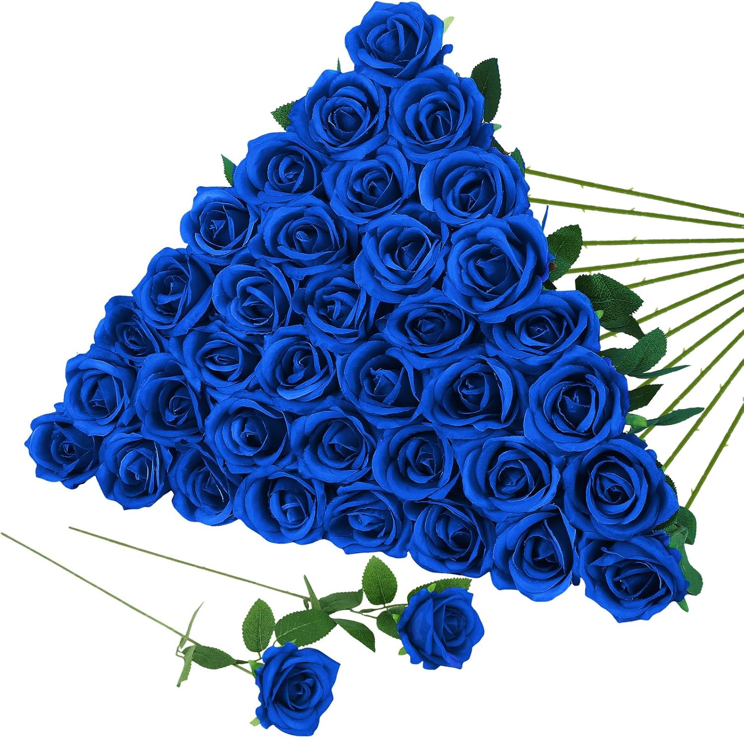 Hoemwarm 36 Pcs Royal Blue Artificial Roses with Long Stems, Blue Fake Silk Rose Artificial Flowers Bulk for Bridal Wedding Bouquet Centerpiece Ball Arrangement Party Decor