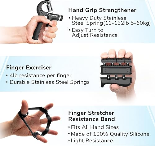 Miniatura 3 de Tannion Juego de 6 fortalecedores de agarre para antebrazo y mano  Juego de entrenamiento de fortalecimiento de mano  Fortalecedor de dedos y muñeca