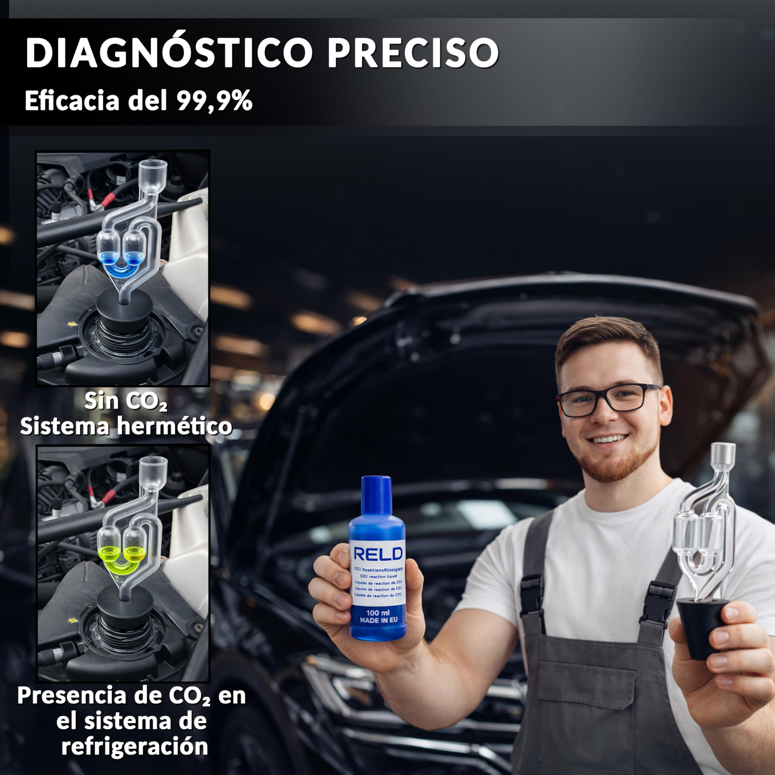 RELD - Detector de Culata Universal para Todos los Coches y Motocicletas, Detector de Fugas de CO2, para 50 Pruebas