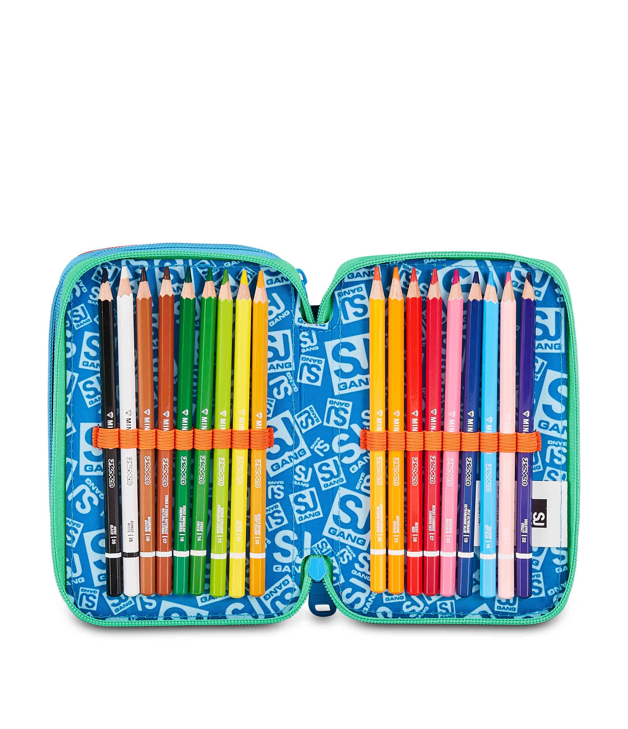 SJ GANG STYLE JAM GANG Astuccio Scuola 3 Zip 3D SPACE RIDE, Blu, Triplo Scomparto, Scocca con astronauta in rilievo, Portapenne Attrezzato, 45 pezzi, Accessori Zaino, Scuola elementare, Bambino