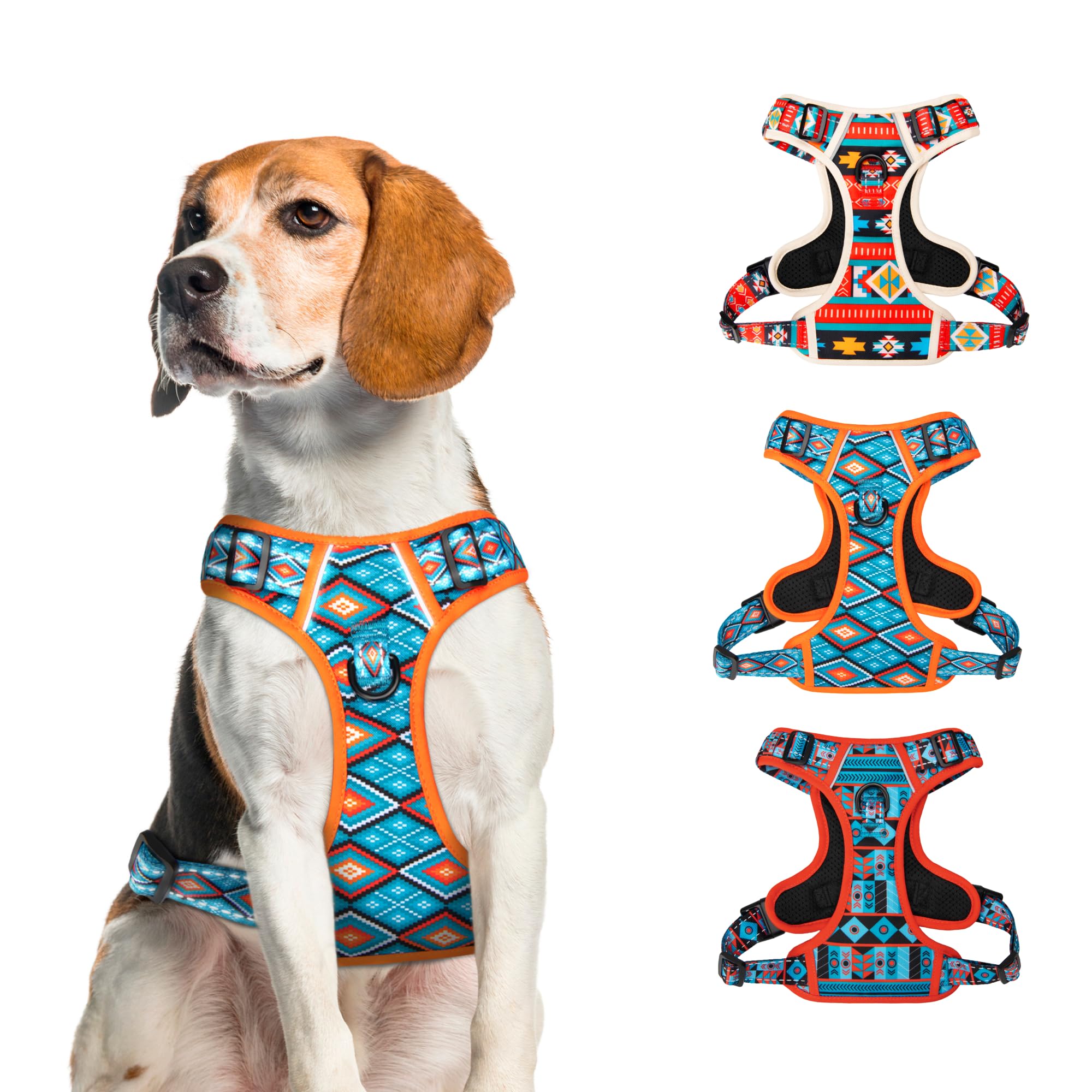 CollarDirect No Pull Reflective Dog Harness with Handle and Front Clip, Adjustible Soft Padded Vest for Small to Large Dogs Training and Walk (Size M, Pattern PT3)