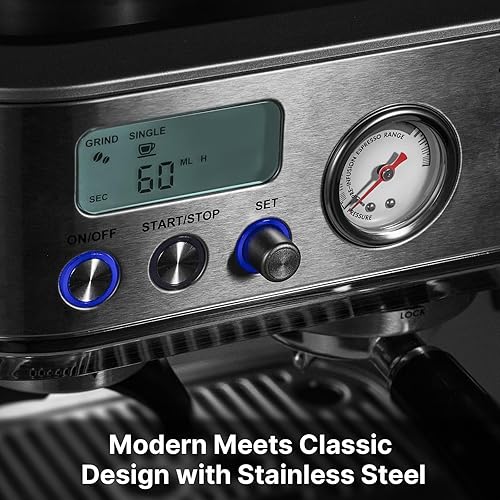 Miniatura 2 de Máquina de café expreso con molinillo, cafetera espresso con portafiltro de 2.283 in y espumador de leche, máquinas de capuchino para el hogar,